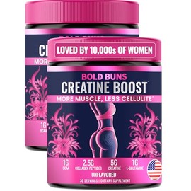 Bold Buns Creatine for Women – Supplement with Collagen & BCAA – Supports Muscle Development, Post-Workout Recovery, Skin Elasticity, Healthy Hair & N
