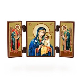 NKlaus - Mother of God Not Withering Flower - Christian Icon Triptych - Neuvjadaemyj Cvet - Travel Altar Wood 36166