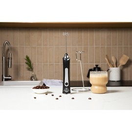 Handheld Frother Electric Whisk, Milk Foamer, Mini Blender and Electric Mixer, 3 Heads 3 Speed Adjustable, Rechargeable Hand Mixer Wand for Latte, Egg Beater, Powder Mixer, With Stand (300, Black)