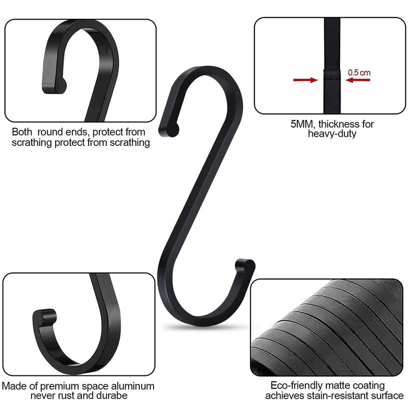 JeoPoom S Hooks[10 Pieces], Aluminum S Shaped Hook, Maximum Diameter