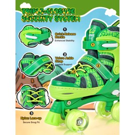 NEMONE Roller Skates for Boys Kids Ages 4-6 5-8 6-12 8-12 with 4 Sizes Adjustable Light up Wheels, Todder Beginner Rollerskates Indoor Outdoor Sports Green S