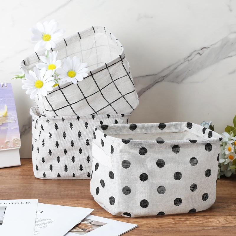5 Pack Small Fabric Storage Baskets, Collapsible Square Bathroom Storage
