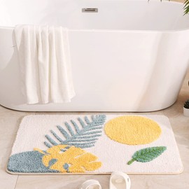 Morbuy Non-slip Bathroom Rugs, Bath Mat Bathroom Carpet Super Absorbent Soft Shower Suitable for Living Room/Kitchen/Bedroom Indoor Outdoor (50 * 80cm, Green leaf 2)