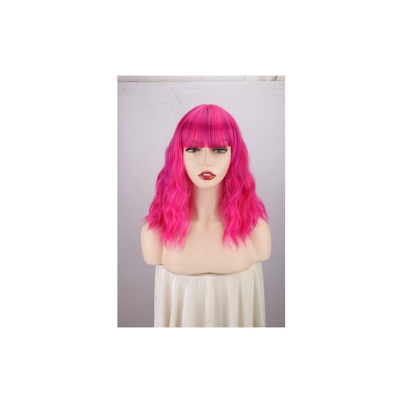 WERD Hot Pink Wig for Women Short Bob Wavy Pink