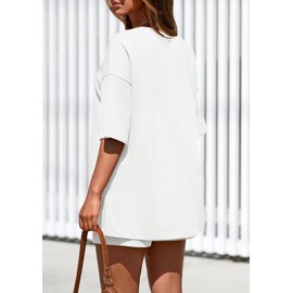 PRETTYGARDEN Women's 2 Piece Lounge Sets 2025 Summer Short Sleeve Tunic Tops Drawstring Shorts Matching Outfits Tracksuits (White,Large)