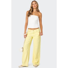 Roman Low Rise Slouchy Jeans - Color: YELLOW, Size: S