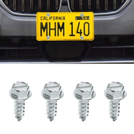 HQRNYP 4PCS License Plate Screws, License Plate Fasteners, License Plates Screws Kit for Front & Rear Plates, Rust-Proof & Anti-Rattle License Plates Bolts Car Accessories Fit Vehicles (Silver, 4PCS)