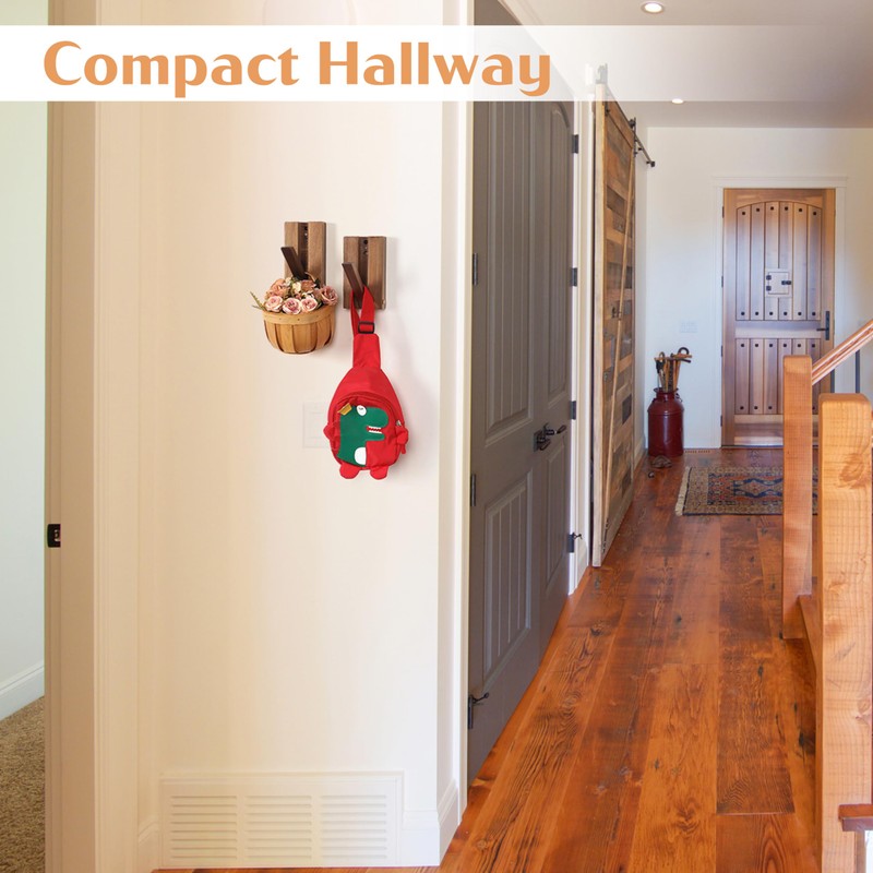 KINGSOW 2Pack Wooden Coat Hooks: Folding Rustic Wall Mounted Hook