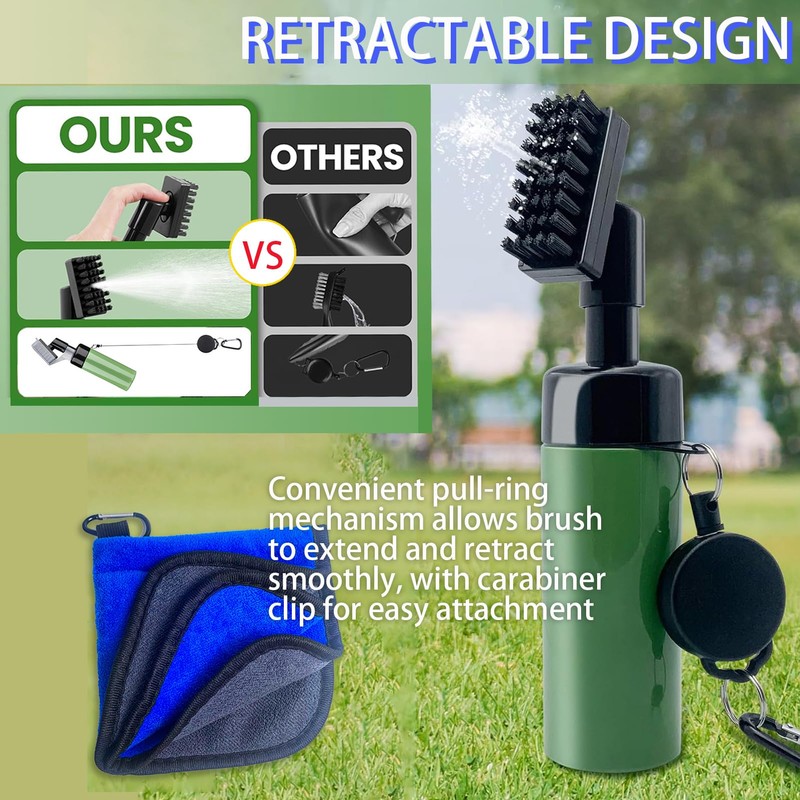 Golf Club Cleaning Set, Retractable Water Nylon Brush and Microfibre