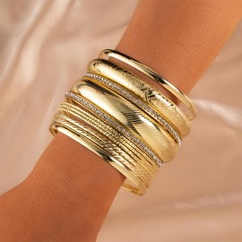 CSIYANJRY99 Gold Bangle Bracelet Set for Women Boho Indian Stackable Chunky Cuff Bracelet Multilayer Trendy Vintage Thick Cable Bracelet (chunky)