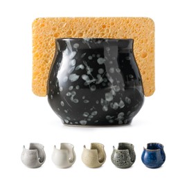 Zoeeker Kitchen Sponge Holder, Ceramic Dish Sponge Holder Sponge Organizer Farmhouse Brush Holder for Bathroom, Kitchen, Sink Accessories, Black