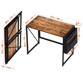 SOROGRA Small Folding Desk, 31.5 Inch Spaces Saving Foldable Table with Storage Pocket, Portable Computer Desks with Headphone Hook for Bedroom Home Office, Easy Assembly, Vintage Brown