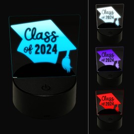 Sniggle Sloth Class of 2024 Written on Graduation Cap 3D Illusion LED Night Light Sign Nightstand Desk Lamp