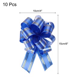 sourcing map 10pcs 4 Inch Large Pull Bow Metallic Blue Gift Wrapping Bows with Gold Edge for Wedding Baskets Presents Christmas