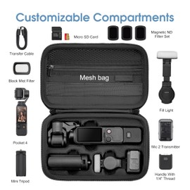 Protective Carrying Case for DJI Osmo Pocket 4 Portable Hard Shell Carrying Case for DJI Osmo Pocket 4 Accessories PU Material Anti-Scratch Creator Combo Storage Bag with Adjustable Shoulder Strap