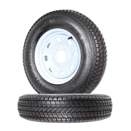 eCustomRim 2-Pk Trailer Tires Rims ST175/80D13 175/80 13 B78-13 LRC 5 Lug White Spoke Wheel