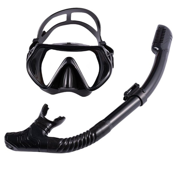 Adult Snorkeling Gear Snorkel Set with Dry Top System 180 Degree Foldable Panoramic Snorkel Mask,Snorkel Mask Set Anti-fog and Leak-proof (Black)