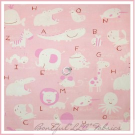 BonEful Fabric FQ Cotton Quilt Pink White Baby Girl Zoo Animal Alphabet Nursery