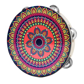 Handheld Tambourine, Tambourine Drum, Wooden Hand Drums, Hand Drum Percussion, Tambourine Children, Single Row Hand Drum for Band Performances, Parties, Music Lessons, Bohemian Pattern, 20 cm