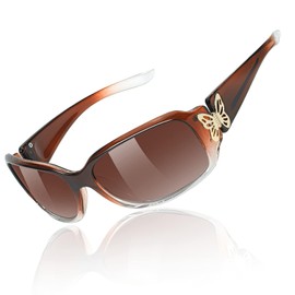 Myiaur Womens Sunglasses Polarized with Fashion Trendy Style - Wrap Around Design and Golden Butterfly Hinges for UV400 Protection