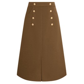 Belle Poque Women's 2024 Fall Winter Skirt Elastic High Waisted A Line Midi Skirts with Pockets(Brown,2XL)