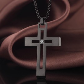 Jiahanzb Men's Cross Necklace Stainless Steel Cross Pendant Large Jesus Christ Necklace 316L Stainless Steel Cross Necklace for Men Black Large Cross Necklace for Men Cross Jewelry 26 Inch