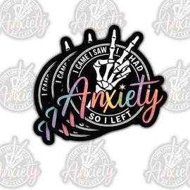 3 Pcs I Came I Saw I Had Anxiety So I Left Skeleton Sarcastic Sticker Gifts for Anxiety Relief Seekers, Sarcastic Humor Lovers, Mental Health Advocates, Introverts, Social Anxiety Supporters – 3"x3"