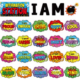 Frienda Affirmation Station Bulletin Board Set Motivational Posters Classroom Mirror Growth Mindset Decor I Am Positive Affirmations Accents Cutouts School Office Home(Hero)