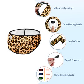Type-C Powered Electric Heating Pad for Waist 3 Heat Levels Leopard Print Heating Pad for Period Cramps for Women in Office Cars Outdoors 5V 10W Waist Wrap Heated Pads for Girls