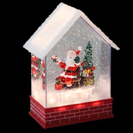Wondise Christmas Snow Globes with Timer, Lighted USB/Battery Operated Swirling Singing Water Glittering House, Christmas Holiday Festival Decoration(Santa)