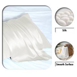 Mulberry Silk Pillow Cases for Hair and Skin King Size Silk Pillowcase with Zipper Soft Breathable Smooth Cooling Satin Silk Pillow Covers for Sleeping (Ivory,20"X 36",1Pcs)