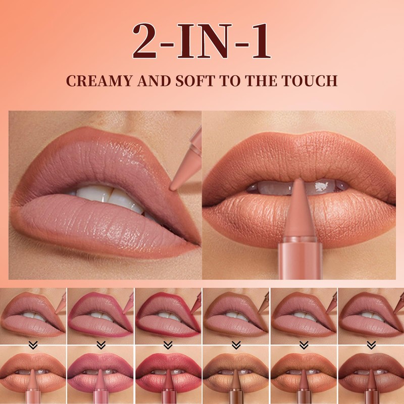 Mrettick 6PCS Matte Lippenstift Crayon Lip Liner Bleistift für Frauen,