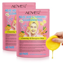 Turmeric Kojic Acid Cleansing Pads,80PCS Kojic Acid and Turmeric Cleansing Pads, Turmeric Kojic Acid Pads for Facial Cleansing