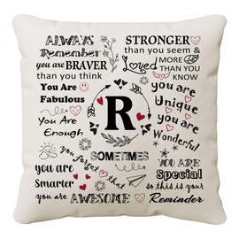 HKTNGEX Inspirational Throw Pillow Cover Gift,26 Letter Initial Alphabet A-Z Cushion Cover Pillowcase For Daughter Son Sisters Friends Colleague Birthday Christmas Graduation Reminder Home Decor (R)