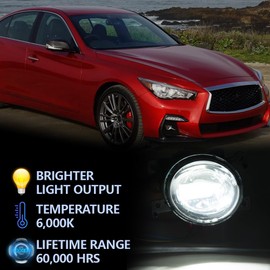 PIT66 Left Front Bumper Fog Light Compatible with 2016-2017 Infiniti Q50 QX50 QX60/2015-2017 Infiniti QX80 Fog Light Lamp Daylight Assembly Driving Offroad Lamp