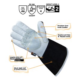 XPRO® 3TNLPRC6 Heavy Duty Tig Welding gloves, Kevlar thread & Lining, Reinforced palm, Impact & Cut Resistant,High visibility