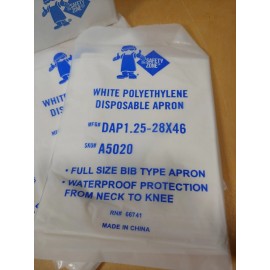 Safety Zone Disposable White Aprons (Painting/Cooking) Full Size Polyethylene 28"x46" 100qty