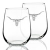 Longhorn - Stemless Wine Glasses - Set of 2 -