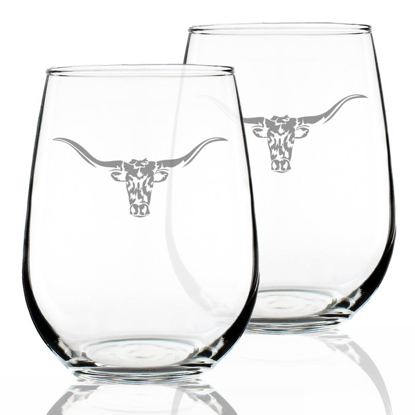 Longhorn - Stemless Wine Glasses - Set of 2 -