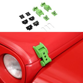 CheroCar Light Green Hood Latches Hood Lock Catch Latches Kit Fit for Jeep Wrangler JK JKU JL JLU Sahara Freedom Sports Rubicon & Gladiator JT Aluminum Alloy Hood Catch