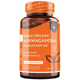 Nutravita Organic Ashwagandha KSM-66? with 5% Withanolides - Vegan Friendly with The Highest Concentration Most Bioavailable Full-Spectrum Root Powder for Immune Support - Made in The UK by Nutravita