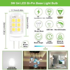 VYAOMLI 5 PCS -120V G4 LED Light Bulbs 3W JC Bi-Pin Base(Not Low Voltage 12V) 30W-35W Halogen Replacement Bulbs 120V for Under Cabinet Ceiling Table Wall Puck Lights (Daylight White, 5 Pack)