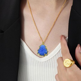 Stocking Stuffers Gifts for Women Buddha Necklace Green Blue Jade Laughing Buddha Necklaces Rhinestone Gold Chain Buddah Pendant Necklaces for Women Men Gifts Jewelry Gifts for Her Him