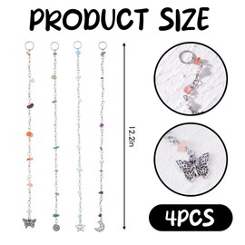 FRESHME Hair Charms for Braids - 4PCS Long Colorful Natural Stone Dreadlock Loc Jewelry with Sun Moon Pendants Hair Chain Hair Cuffs Ring for Parties Dress Up Renaissance Accerssories