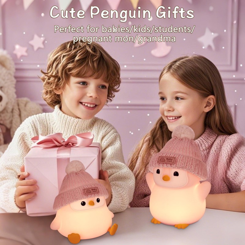 FAMIDUO Penguin Night Light, Cute Pink Penguin Lamp with Knit