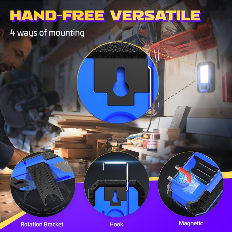 WARSUN LED Work Light Rechargeable Magnetic Portable Mechanic Worklight Battery