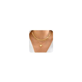 TINGN Heart Necklace Women's 14K Gold Plated Layered Heart Pendant Chain Elegant Choker Necklace Fashion Heart Necklace for Women Girls, Copper