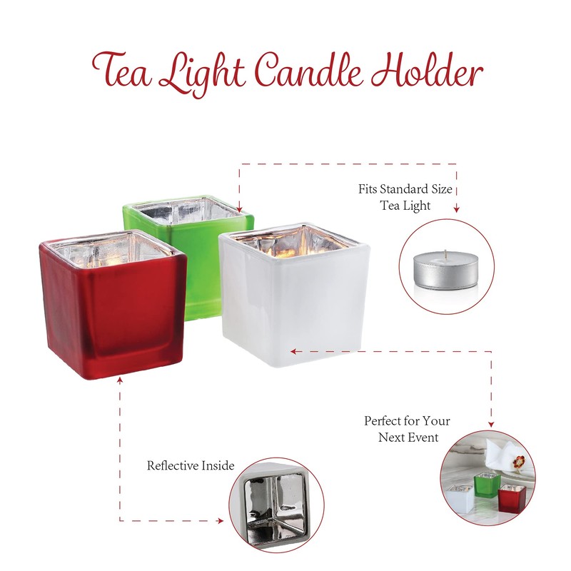 Red Square Tealight Candle Holder - Set of 3