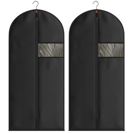 Boyfield Dress Bags,60×140 CM Long Style Suit Bag 2 Pack PEVA Garment Bags With Zipper,Clear Window,Reusable,Waterproof Dustproof for Gowns,Coats,Dresses,Coats(Black)