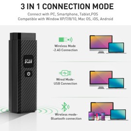Barcode Scanner Bluetooth, ONEWSCAN Wireless 1D 2D Mini Barcode Reader 3 in 1 USB Wired & 4.2 Bluetooth & 2.4G Wireless Portable PDF417 Data Matrix Bar Code Scanners for Windows, Android, iOS, Tablets